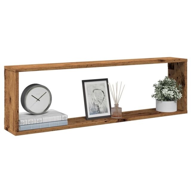 Berkfield Home Wall Cube Shelves 2 pcs Old Wood 100x15x30 cm Engineered Wood in Brown - Size: 100 x 15 x 30 cm - image 1