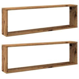 Berkfield Home Wall Cube Shelves 2 pcs Old Wood 100x15x30 cm Engineered Wood in Brown - Size: 100 x 15 x 30 cm - thumbnail 2