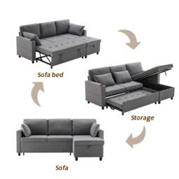 Merax 3-Seater L-Shaped Convertible Pull-Out Corner Sofa Bed with Storage in Grey - thumbnail 6