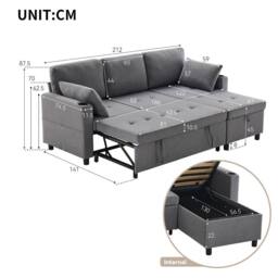 Merax 3-Seater L-Shaped Convertible Pull-Out Corner Sofa Bed with Storage in Grey - thumbnail 2