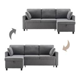 Merax 3-Seater L-Shaped Convertible Pull-Out Corner Sofa Bed with Storage in Grey - thumbnail 5