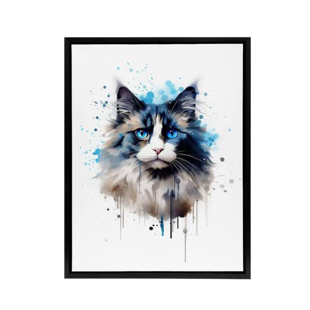 "Artery8 Ragdoll Cat Lovers Pet Portrait Framed Canvas Wall Art Print - Size: W12"" x H16""" - image 1