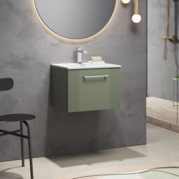 Balterley Wall Hung 1 Drawer Vanity Unit - Minimalist Basin 500mm, Satin Green - thumbnail 4