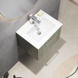 Balterley Wall Hung 1 Drawer Vanity Unit - Minimalist Basin 500mm, Satin Green - thumbnail 3