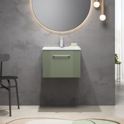 Balterley Wall Hung 1 Drawer Vanity Unit - Minimalist Basin 500mm, Satin Green - thumbnail 2