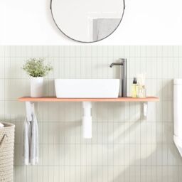 Berkfield Home Basin Shelf Wall Mounted Steel & Solid Wood Oak in Brown - thumbnail 3