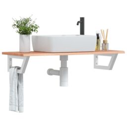 Berkfield Home Basin Shelf Wall Mounted Steel & Solid Wood Oak in Brown