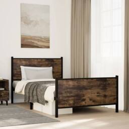 Berkfield Home Metal Bed Frame without Mattress Smoked Oak 100x190 cm in Brown - thumbnail 2