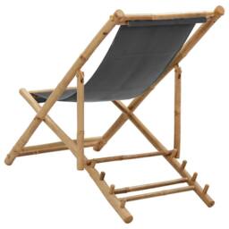 Berkfield Home Comfortable Deck Chair Bamboo & Canvas Dark Grey - thumbnail 4