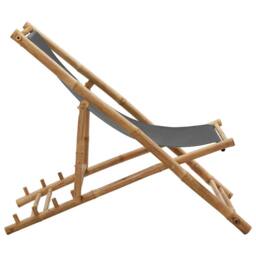Berkfield Home Comfortable Deck Chair Bamboo & Canvas Dark Grey - thumbnail 1