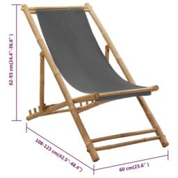 Berkfield Home Comfortable Deck Chair Bamboo & Canvas Dark Grey - thumbnail 8