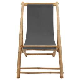 Berkfield Home Comfortable Deck Chair Bamboo & Canvas Dark Grey - thumbnail 3
