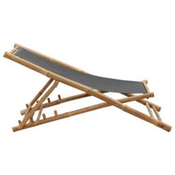 Berkfield Home Comfortable Deck Chair Bamboo & Canvas Dark Grey - thumbnail 5