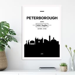 ARTZE Peterborough Black & White City Skyline Framed Print SIZE: A2 with White Frame - Size: A4 - thumbnail 2