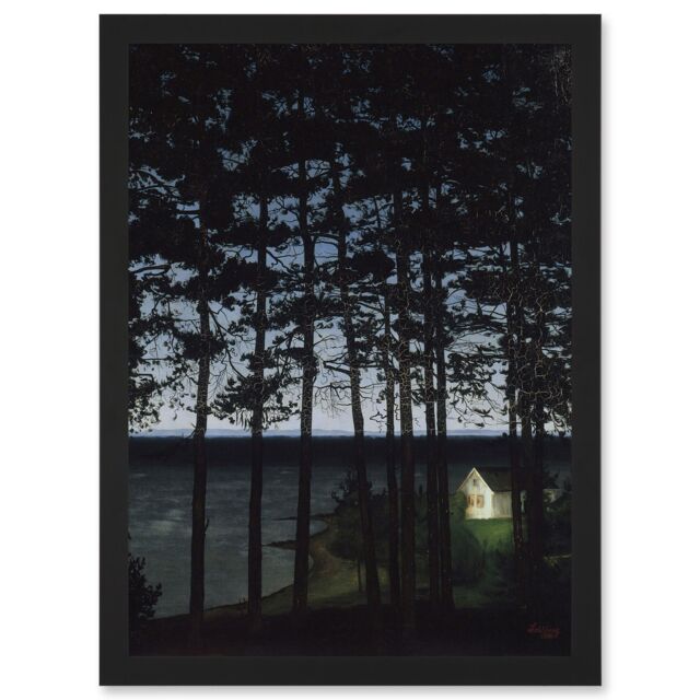 Artery8 Sohlberg Fisherman'S Cottage Landscape Forest Painting Artwork Framed Wall Art Print A4 in Black - image 1