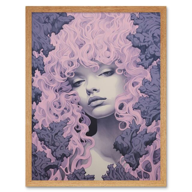 "Artery8 Wall Art Print Tree Nymph Lavender Purple Pink Woodland Forest Spirit Conceptual Artwork Art Framed in Light Oak - Size: W12"" x H16""" - image 1