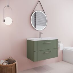 Balterley Wall Hung 2 Drawers Vanity Unit - Mid-Edge Basin 800mm, Satin Green - thumbnail 4