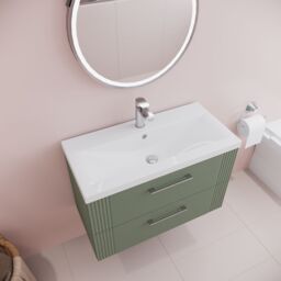 Balterley Wall Hung 2 Drawers Vanity Unit - Mid-Edge Basin 800mm, Satin Green - thumbnail 3