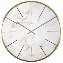 Acctim Luxe Wall Clock Quartz Brushed Metal Embossed Golden Batons Brass Hands Marble Effect 40cm in Off-White
