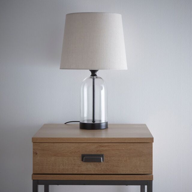 K LIVING Stunning Glass Chelsea Table lamps in Black with natural Linen Lamp shade - image 1