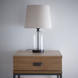 K LIVING Stunning Glass Chelsea Table lamps in Black with natural Linen Lamp shade - thumbnail 2