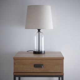 K LIVING Stunning Glass Chelsea Table lamps in Black with natural Linen Lamp shade