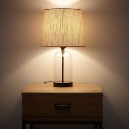 K LIVING Stunning Glass Chelsea Table lamps in Black with natural Linen Lamp shade - thumbnail 3
