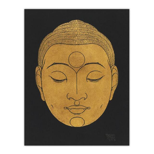 "Artery8 Bronze Gold Head of Buddha Reijer Stolk Wall Art Poster Print in Black - Size: W12"" x H16""" - image 1