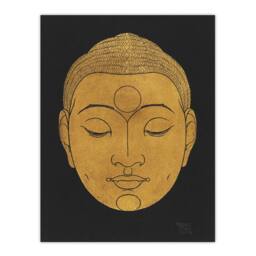 "Artery8 Bronze Gold Head of Buddha Reijer Stolk Wall Art Poster Print in Black - Size: W12"" x H16"""