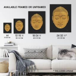 "Artery8 Bronze Gold Head of Buddha Reijer Stolk Wall Art Poster Print in Black - Size: W12"" x H16""" - thumbnail 3