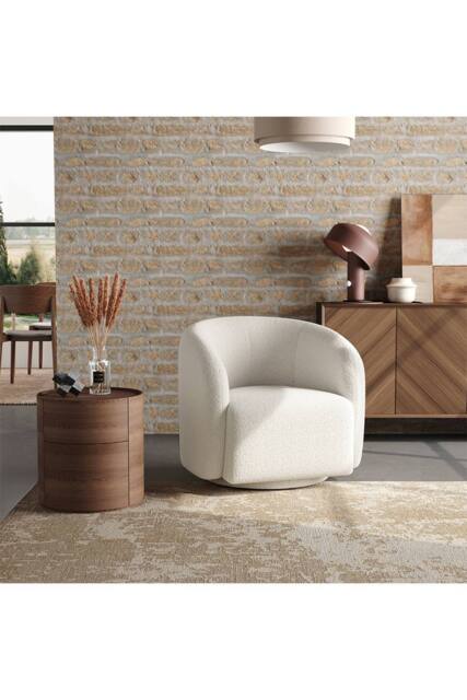 Living and Home Teddy Fleece Upholstered Swivel Accent Chair in White - image 1