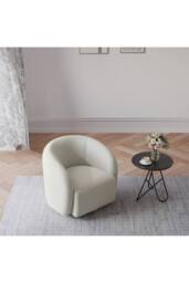 Living and Home Teddy Fleece Upholstered Swivel Accent Chair in White - thumbnail 4