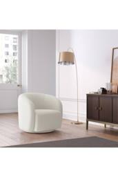 Living and Home Teddy Fleece Upholstered Swivel Accent Chair in White - thumbnail 2