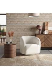 Living and Home Teddy Fleece Upholstered Swivel Accent Chair in White - thumbnail 1