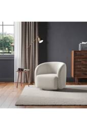 Living and Home Teddy Fleece Upholstered Swivel Accent Chair in White - thumbnail 3