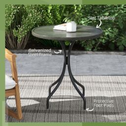 OUTSUNNY Round Garden Table Outdoor Side Table with Steel Frame Grey - thumbnail 5