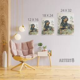 "Artery8 Rottweiler Dog Laying In Wildflowers Canvas Wall Art Print - Size: W24"" x H32""" - thumbnail 4