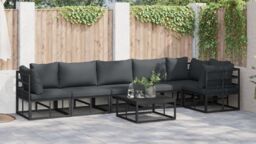 Berkfield Home Garden Sofa Set with Cushion with Pillow 6 pcs Black Aluminium - thumbnail 4
