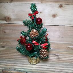 Samuel Alexander 30cm Mini Pre-Decorated Christmas Tree in Gold Pot with Red Baubles in Green - thumbnail 2
