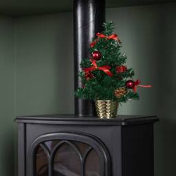 Samuel Alexander 30cm Mini Pre-Decorated Christmas Tree in Gold Pot with Red Baubles in Green - thumbnail 7