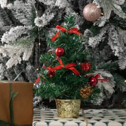 Samuel Alexander 30cm Mini Pre-Decorated Christmas Tree in Gold Pot with Red Baubles in Green - thumbnail 8