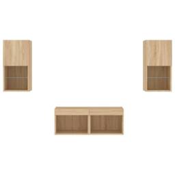 Berkfield Home 4 Piece TV Wall Cabinets with LED Lights Sonoma Oak in Brown - thumbnail 7