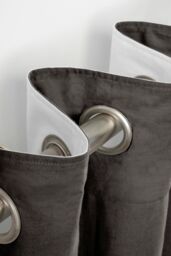 Lazy Linen Pure Washed Linen Lined Eyelet Curtains in Charcoal - Size: 167 cm width x 183 cm drop - thumbnail 3