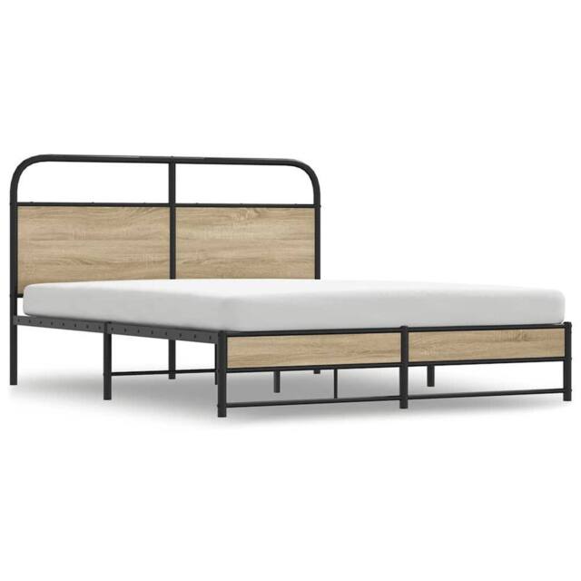 Berkfield Home Metal Bed Frame without Mattress Smoked Oak 160x200 cm in Brown - image 1