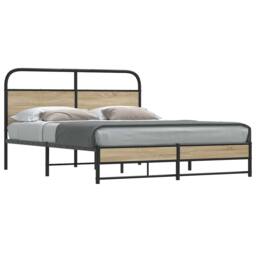 Berkfield Home Metal Bed Frame without Mattress Smoked Oak 160x200 cm in Brown - thumbnail 2