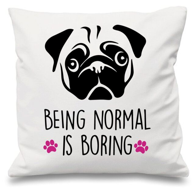 "60 SECOND MAKEOVER Pug Being Normal Is Boring White Cushion Cover 16"" x 16"" Mum Friend Gift Pet Dog - Size: 40 cm x 40 cm"