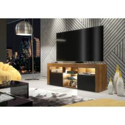 Mex Furniture LTD TV Unit Pulse 145cm - Dark Oak with Black Matt Doors + LED Lights in Brown - thumbnail 2