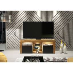 Mex Furniture LTD TV Unit Pulse 145cm - Dark Oak with Black Matt Doors + LED Lights in Brown - thumbnail 4