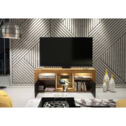 Mex Furniture LTD TV Unit Pulse 145cm - Dark Oak with Black Matt Doors + LED Lights in Brown - thumbnail 3