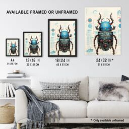 Artery8 Wall Art Print Beetle Robot Hybrid Secret Military Schematic Blue Futuristic Complex Arcane Manuscript Gift For Him Man Cave Poster - thumbnail 3